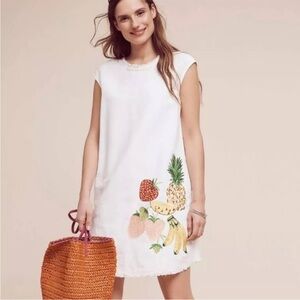 Holding Horses by Anthropologie White Fruit embroidered Mini Dress